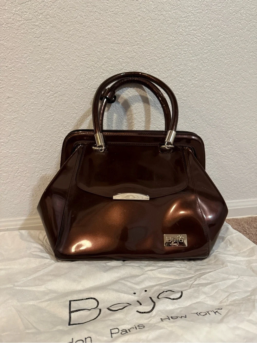 Beijo Shiny Chocolate Brown Satchel Handbag